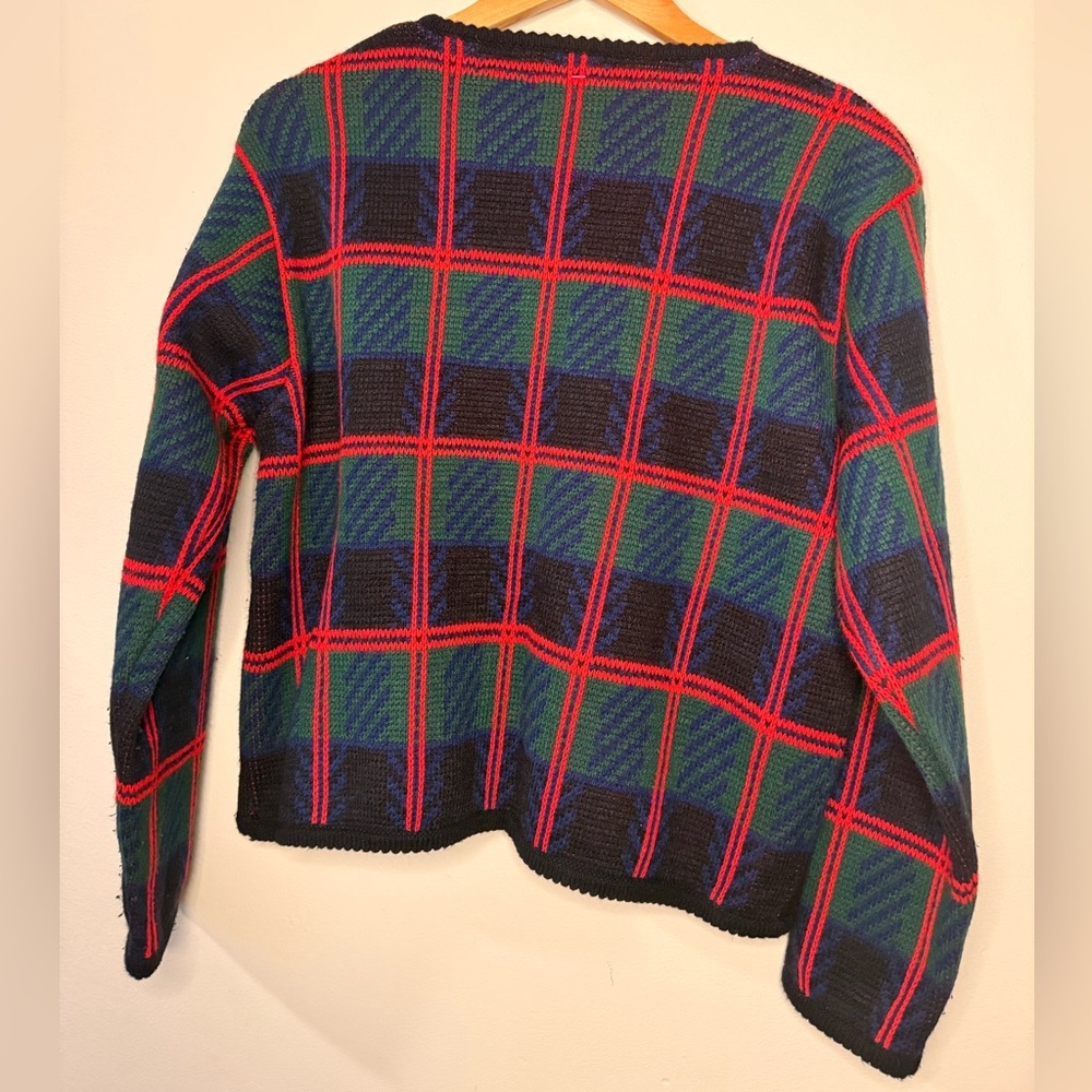 Vintage Tally-Ho Plaid Cardigan XL 90s Preppy Gold Button Sweater - Picture 6 of 6